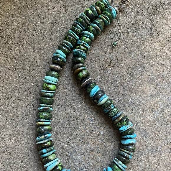 Sterling Silver Blue Green Turquoise Bead Necklace